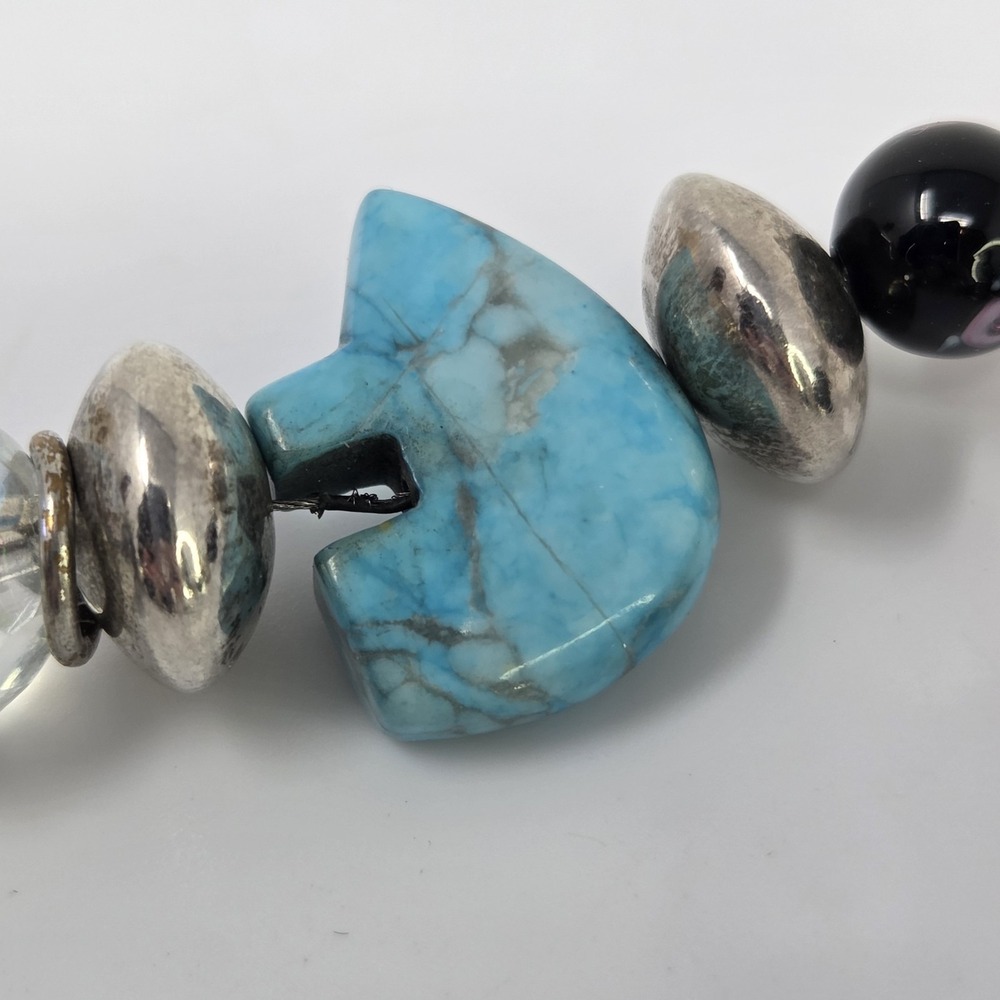Jordan Sterling Silver 925 Turquoise Bear Fetish Lampwork Toggle Bracelet - Picture 8 of 10